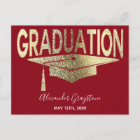 Gold Red Graduation Cap Save The Date