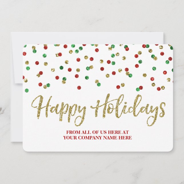 Gold Red Green Confetti Christmas Cards Business (Front)