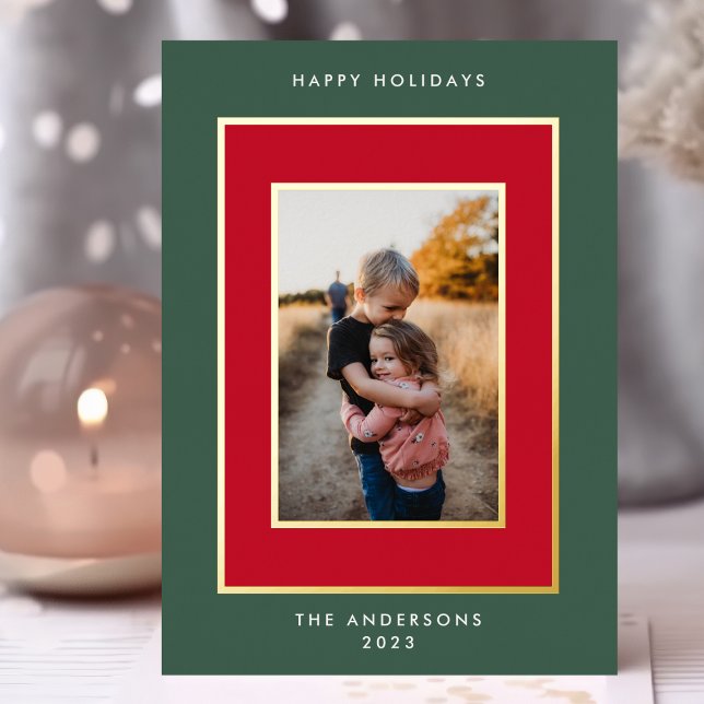Gold RED & GREEN Elegant Christmas Frames | Photo Foil Holiday Card (Creator Uploaded)