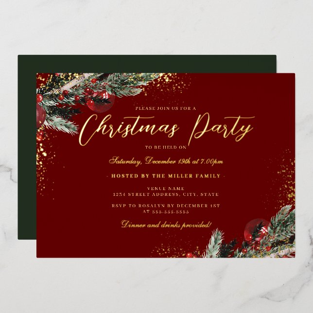 Gold Red Green Sparkle Foliage Christmas Party (Front/Back)