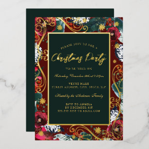Gold Red Green Swirl Flower Frame Christmas Party