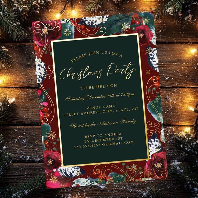 Gold Red Green Swirl Flower Frame Christmas Party (Creator Uploaded)