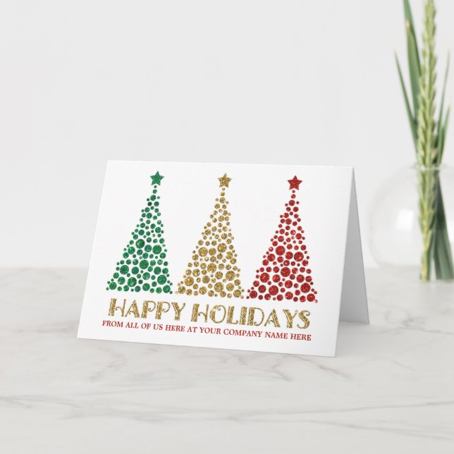 Gold Red Green Trees Corporate Christmas Card (Front)