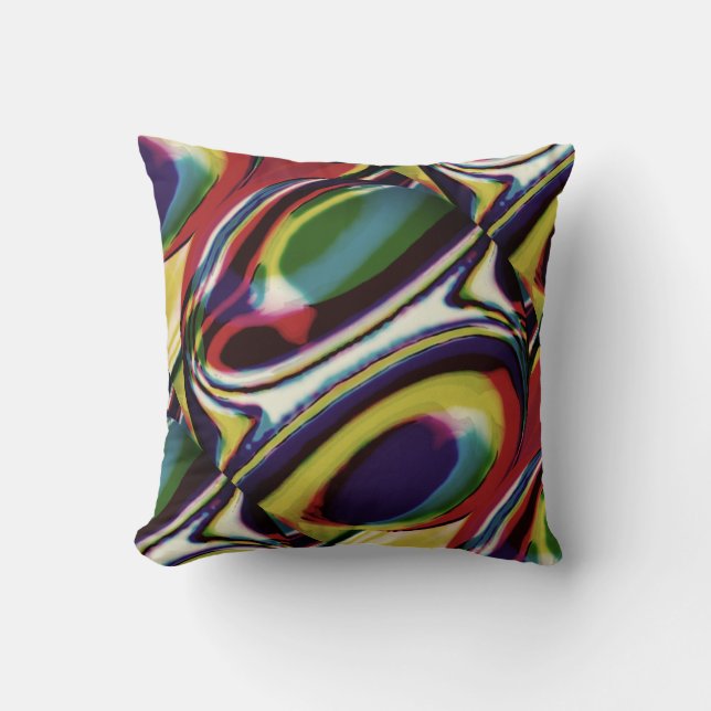 Gold Red Green Violet Black Diagonal Circles Cushion (Front)