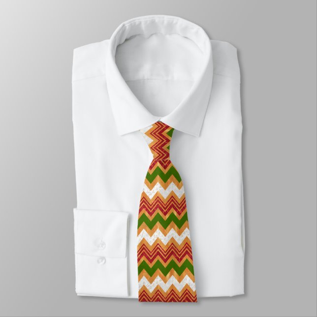 Gold Red Green White Christmas Zigzag Pattern   Tie (Tied)