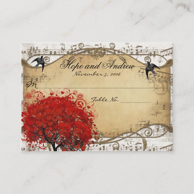 Gold  Red Heart Leaf Place Card Menu Selection (Front)