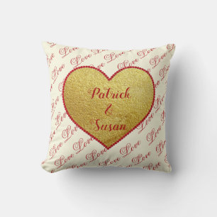 Gold Red Heart Typography Elegant Valentines Day Cushion