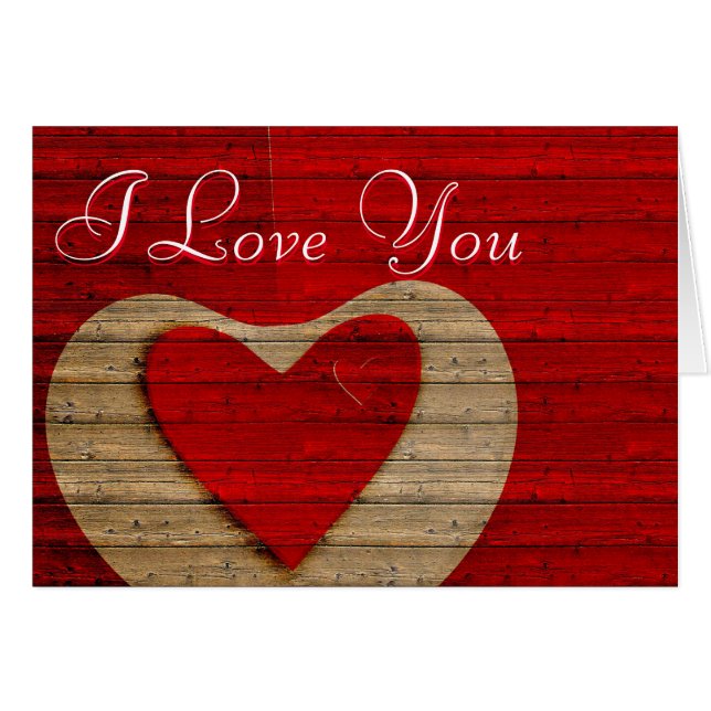 Gold Red Heart with Wodden Background I love you (Front Horizontal)