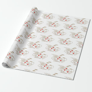 Gold Red Holly Music Notes Merry Christmas Gift  Wrapping Paper
