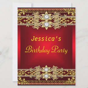 Gold Red Hot Glamour 21st Birthday Party Invitation