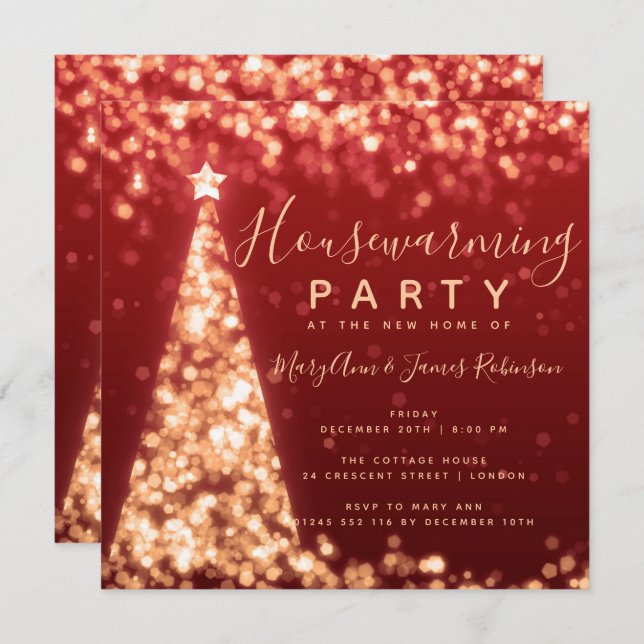 Gold & Red Housewarming Party Christmas Holidays Invitation (Front/Back)