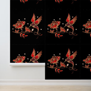 Gold Red Jewellery Bird and Rose Custom Colour Bla Wallpaper
