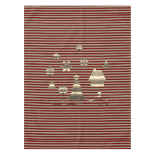 Gold Red Linen Bright Merry Christmas Tablecloth