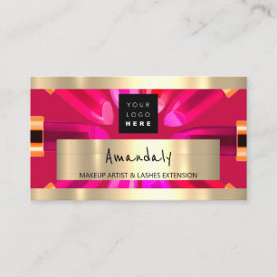 Gold Red Lipstick Shop QRCODE Logo Makeup Artist Business Card