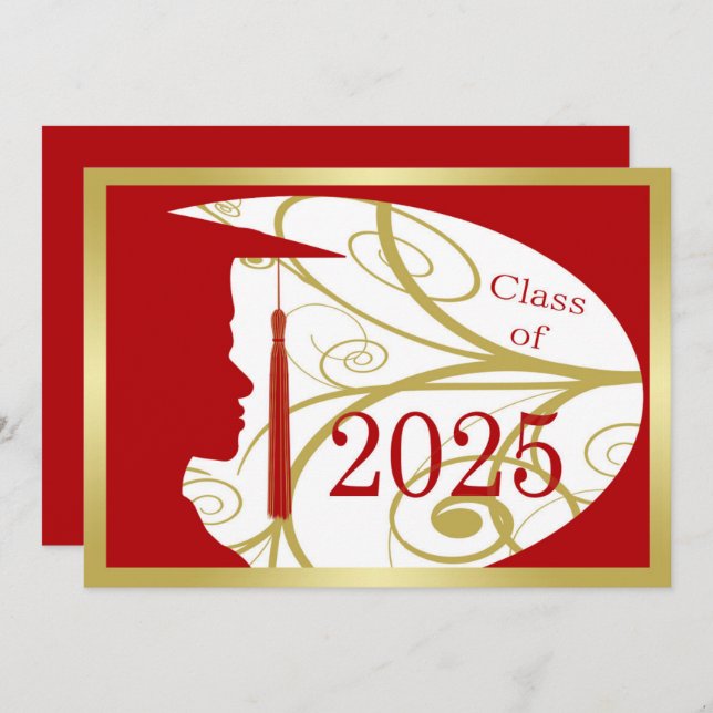 Gold/Red Man Silhouette 2025 Graduation Party Invitation (Front/Back)