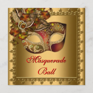 Gold Red Mask Gold Red Masquerade Party Invitation