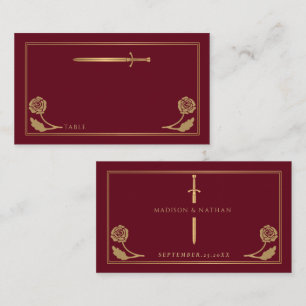 Gold Red Mediaeval Royal Sword Wedding Place Card