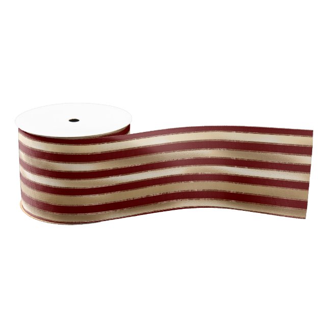 Gold Red Medium Stripes Grosgrain Ribbon (Spool)