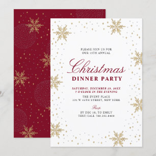 Gold & Red   Modern Chic Christmas Dinner Party Invitation