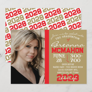 Gold & Red Modern Graduation Photo Invitation