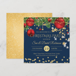 Gold Red Navy Glitter Christmas Holiday Party Invitation