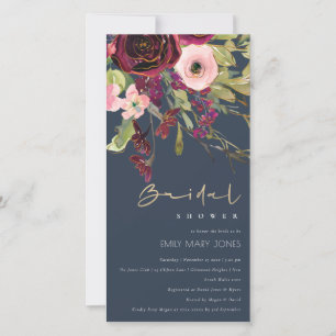 GOLD RED NAVY PINK ROSE FLORA BRIDAL SHOWER INVITE