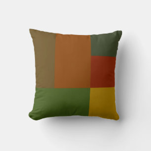 Gold Red Olive Green Orange Colour Block Print Cushion
