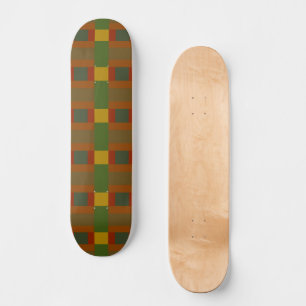 Gold Red Olive Green Orange Colour Block Print Skateboard
