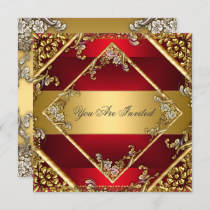 Gold Red Party Invitation Floral Frame