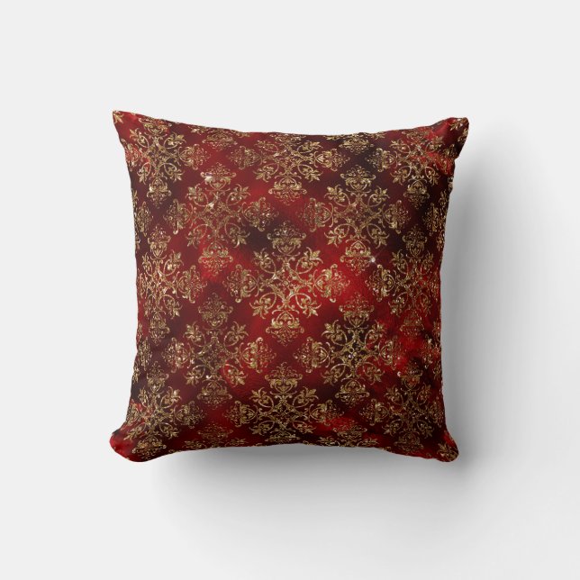Gold Red Pattern Christmas Holidays Cushion (Front)