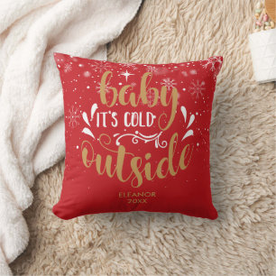 Gold Red Personalized Baby It's Cold Outside Cushion