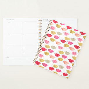 Gold Red Pink Watercolor Lips Planner
