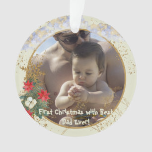 Gold Red Poinsettia Tree Spark BestChristmas Photo Ornament