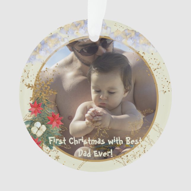 Gold Red Poinsettia Tree Spark BestChristmas Photo Ornament (Front)