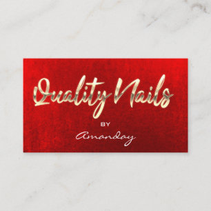 Gold Red Quality Nails Script QR Code Logo Business Card