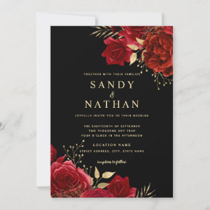 Gold Red Romantic Rose Wedding Invitation