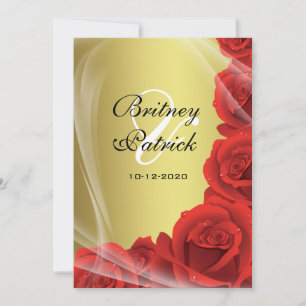 Gold & Red Rose Wedding Invitations