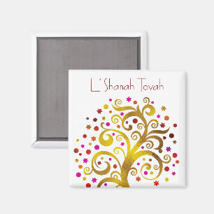 Gold Red Rosh Hashanah Tree of Life Modern Chic Magnet