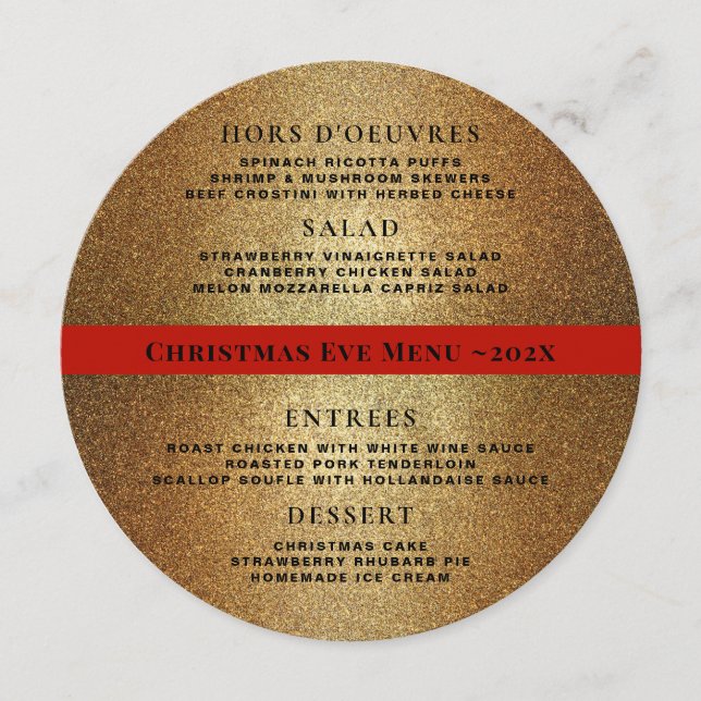 Gold Red Round Christmas Dinner Menu Template (Front)