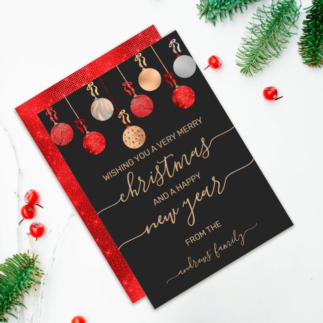 Gold Red Silver Glitter Hanging Ornament Christmas Holiday Card (Creator Uploaded)