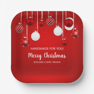 Gold Red Silver Glitter Ornament Corporate Holiday Paper Plate