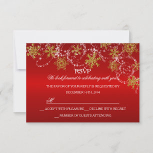 Gold & Red Snowflake Christmas Holiday RSVP Card