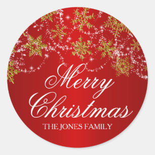 Gold & Red Snowflake Christmas Sticker