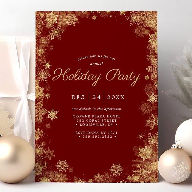 Gold Red Snowflake Winter Corporate Holiday Invitation (Creator Uploaded)