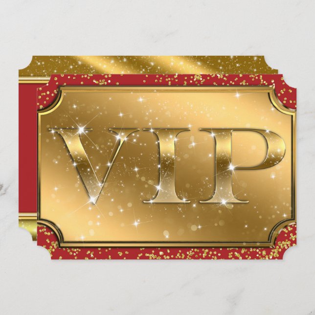 Gold & Red Sparkle Glam VIP Party Event Ticket Invitation (Front/Back)