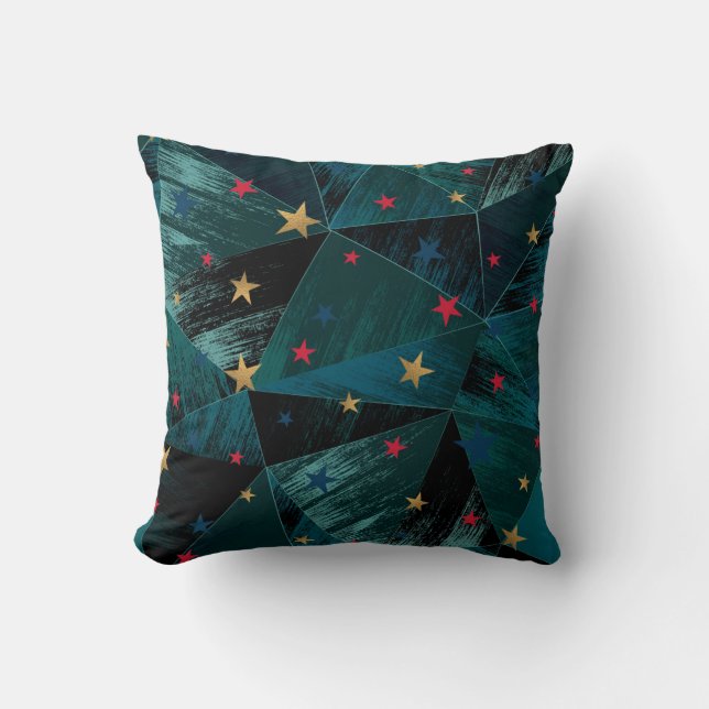 Gold, red stars on blue cushion (Front)