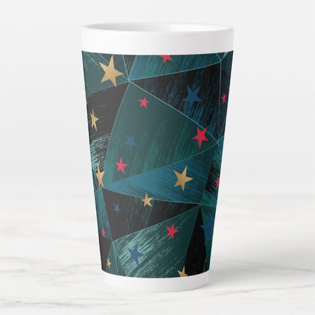 Gold, red stars on blue latte mug (Front)