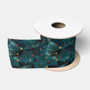 Gold, red stars on blue satin ribbon