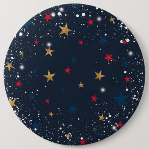 Gold, red stars, snowflakes on blue. Festive 6 Cm Round Badge