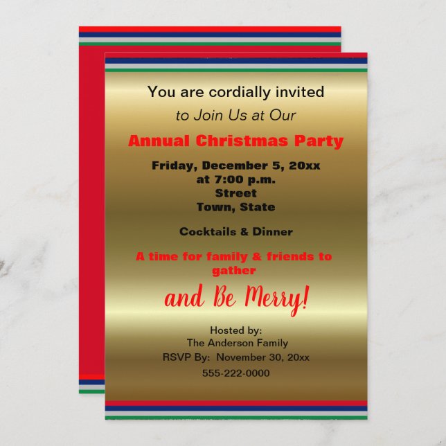 Gold Red Striped Christmas Party Announcement (Front/Back)